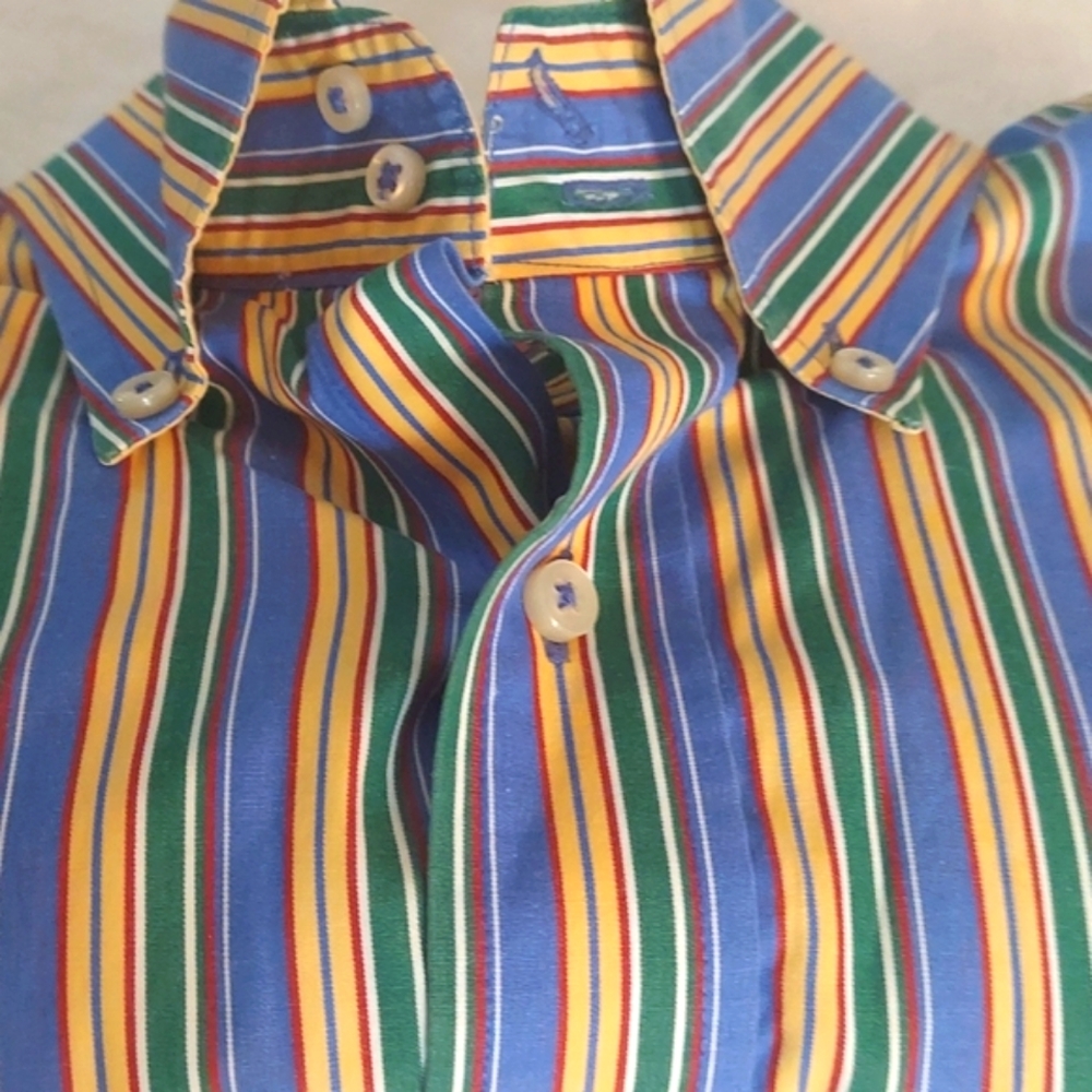 Men's Large Tommy Hilfiger 80's 2-Ply Fabric Striped L/G Button Down Shirt Sz L